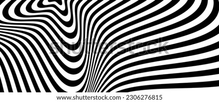 Optical illusion background. Black and white abstract spinning lines surface. Poster design. Torsion spiral illusion wallpaper. Vector illustration
