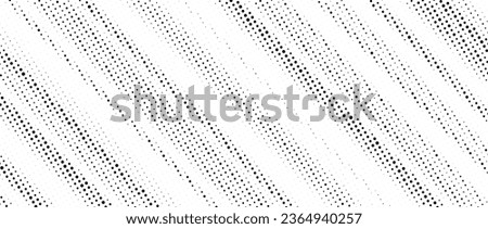 Halftone diagonal striped texture. White and black dotted oblique faded gradient. Grunge noise slanted lines background. Abstract pop art and comic wallpaper. Vector pixelated backdrop 