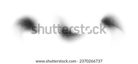 Abstract fluid stippled gradient elements. Noise grain texture stains shape set. Black and white dotted spray shades and sand dust spots. Halftone splatter forms collection. Vector dot work splashes