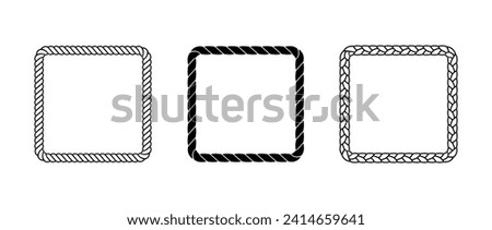 Rope frame set. Squared cord border collection. Rectangular rope loop pack. Chain, braid or plait border bundle. Square design elements for decor, banner, poster, booklet. Vector decoration frames