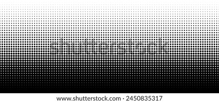 Dotted halftone gradient texture. Vanishing polka dot background. Repeating dots gradation pattern background. Black fading comic pop art overlay backdrop. Raster effect wallpaper. Vector halftone