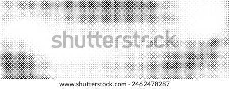 Pixelated bitmap gradient texture. Black and white dither pattern background. Abstract glitchy pattern. 8 bit video game screen wallpaper. Wide raster backdrop. Retro pixel art Illustration. Vector