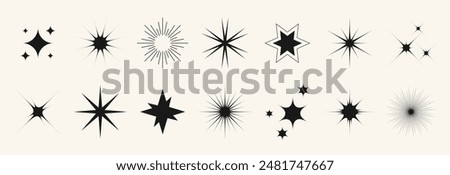 Blinking stars, sparks and sparkles set. Shining twinkle sunburst shapes collection. Magic light flare pack for design template, poster, banner, brochure, leaflet. Vector glint glitter symbols