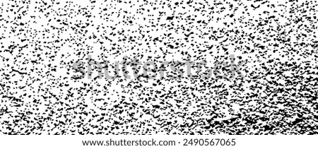 Black gritty gravel texture. Grunge grain overlay background. Distressed noise surface with dust, sand, particles, specks, speckles. Rough dirty granule backdrop. Vector wallpaper 