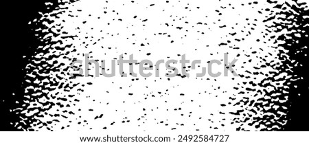 Grunge rough grain overlay background. Black gritty gravel texture. Distressed noise surface with dust, sand, particles, specks, speckles. Shabby dirty granule backdrop. Vector overlay