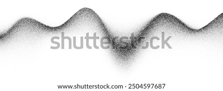 Wavy grain gradient texture. Black stippled flowing line background. Grunge noise dot work wallpaper for banner, poster, brochure. Undulate sandy backdrop with speckles, particles, granules. Vector