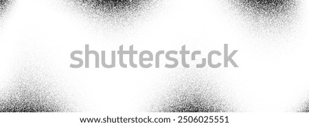 Black stippled wavy gradient texture. Grunge dotted noise background. Gritty splattered sand halftone overlay. Distressed sprayed dot work grain with specks, dust, dots, speckles, particles. Vector