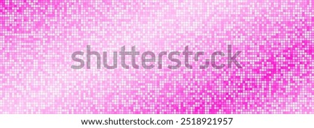 Shining pink disco party pattern background. Iridescent rose sequin mosaic texture. Abstract sparkling halftone wallpaper. Pop up comic glowing glitter backdrop. Retro vector design template