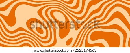 Retro caramel line background. Salted caramel liquid desert texture. Wavy swirl candy pattern for poster, cover, banner, pamphlet. Orange hippie wallpaper in 60s or 70s style. Vector