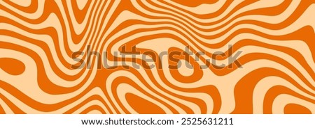 Retro caramel line background. Salted caramel liquid desert texture. Wavy swirl candy pattern for poster, cover, banner, pamphlet. Orange nougat hippie wallpaper in 60s or 70s style. Vector