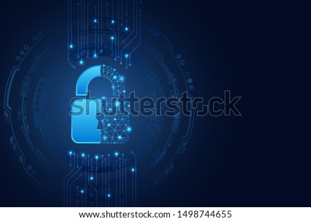 Data protection privacy concept. Padlock icon and internet technology networking connection. Cyber security internet and networking concept. Abstract circuit board.