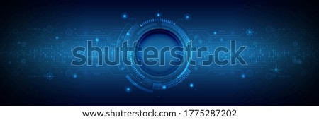 Abstract blue background with various technology elements. Wide Hi-tech communication concept. Connection structure vector illustration.