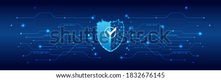 Cyber security or network protection. Futuristic shield on the hi-tech background. Technology cyber security. System privacy.