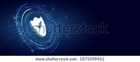 Cyber Security and information or network protection. Internet security concept with shield and hi-tech technology elements background. 