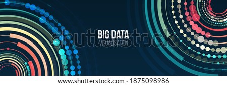 Wide Big data visualization. Information analytics concept. Abstract stream information with circles array and binary code. Filtering machine algorithms. Sorting data. Vector technology background.