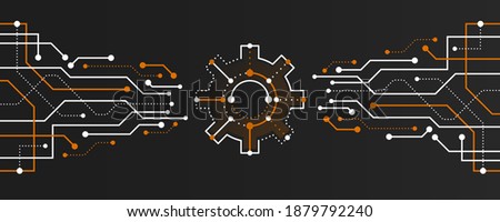 Vector futuristic circuit board. Computer, internet connection. Template for hi-tech banner or presentation. Abstract modern digital data.