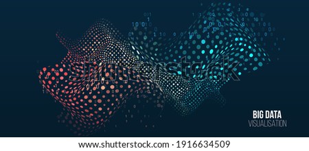 Filtering machine algorithms. Wide Big data visualization. Information analytics concept. Sorting data. Vector technology background. Abstract stream information with circles array and binary code.