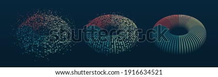 Abstract stream information with circles array and binary code. Filtering machine algorithms. Wide Big data visualization. Information analytics concept. Sorting data. Vector technology background.