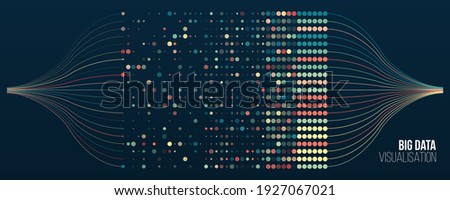 Big data visualization. Information analytics concept. Abstract stream information with ball array and binary code. Filtering machine algorithms. Sorting data. Vector technology background. Сток-фото © 