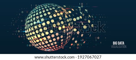 Wide Big data visualization. Machine learning algorithm for information filter and analytic. Abstract background with sphere array and binary code. Data array visual concept. Big data connection.