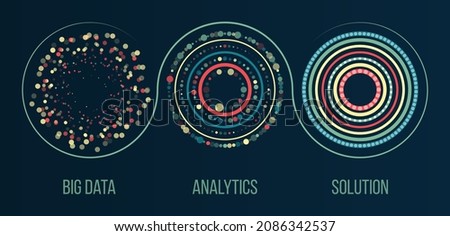 Filtering machine algorithms. Modern Big data visualization. Information analytics concept. Sorting data. Vector technology background. Abstract stream information with circles array and binary code.