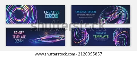 Big data futuristic web background. Visualization of data arrays, databases. Information flow, sorting. Set of Hi-tech banner templates for websites. Abstract social media cover design.