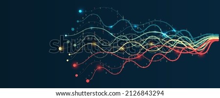 File structuring, machine learning. Big data visualization. A dynamic array of information consisting of multi-colored lines and waves. Data sorting process. Big data stream futuristic infographics. Foto stock © 