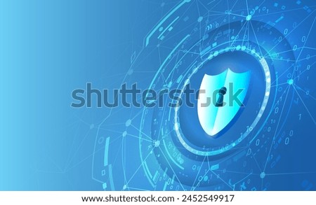 Abstract high tech background. Data security system, information, or network protection. Cyber security and data protection. Shield icon, future technology for verification.