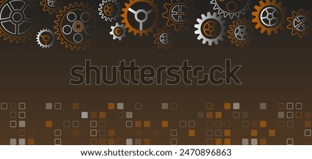 Abstract vector illustration of cogwheel. Wide brown background of engineering mechanism. Innovation concept in high-tech gear design. 