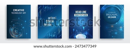 Futuristic background for flyer, brochure. Scientific cover template for presentation, banner. Page layout set for sci-fi. Set of high-tech covers for marketing. Modern technology design for posters. 