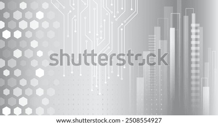 Hi-tech communication design. Electronic vector illustration. Abstract modern digital science technology futuristic circuit board. Cyber connection on the grey background. 