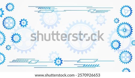 Wide grey background of engineering mechanism. For technology presentation or banner. Innovation concept in high-tech gear design. Abstract vector illustration of cogwheel.