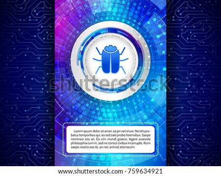 Digital technology protection concept. Futuristic circuit board on the blue background. Hacking and ciber crimes data security.