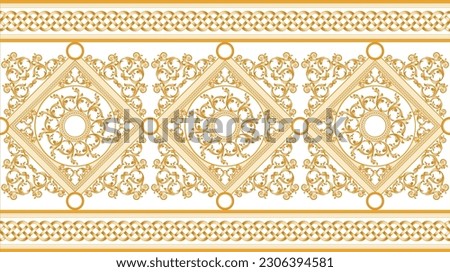 Golden baroque rich luxury vector pattern, isolated in white background.
