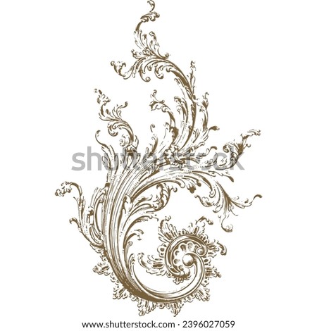 Baroque illustration element. Suitable for texture repeated isolated on a White color background.