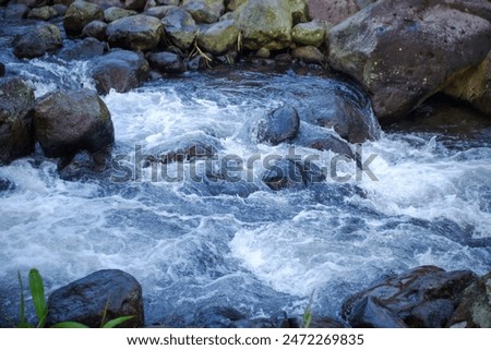 Similar – Image, Stock Photo Waterfall flowing into river in nature