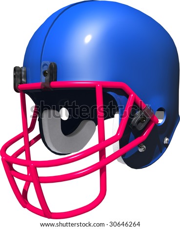 3d blue football helmet with red face guard