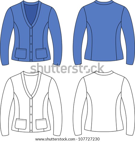 Template Outline Illustration Of A Blank Cardigan Isolated On White ...