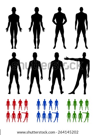 Full Length Front, Back Silhouette Of Man Vector Illustration, Isolated ...