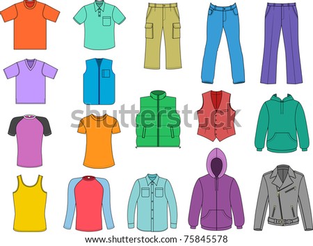 Man Clothes Colored Collection Isolalated On White Stock Vector ...