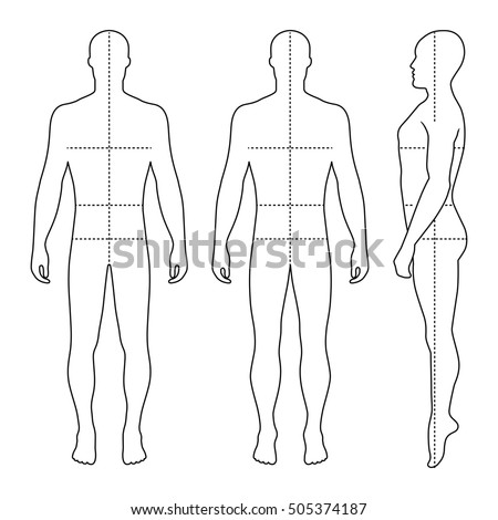 Fashion Bald Man Full Length Outlined Template Figure Silhouette With ...