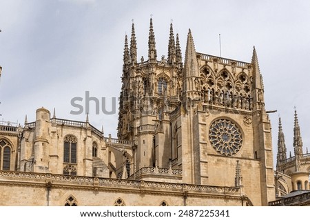 Similar – Image, Stock Photo Rose window and sculpted filigrees at the front of a gothic cathedral