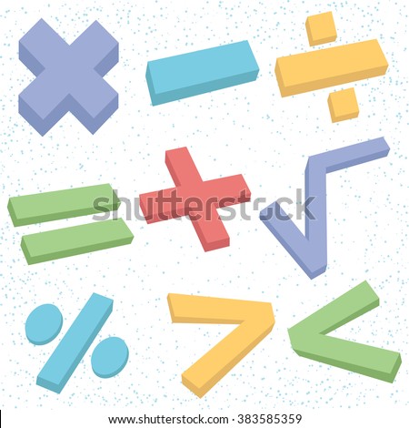 Math symbols icons set. Simple design, bright colors. Vector stock illustration