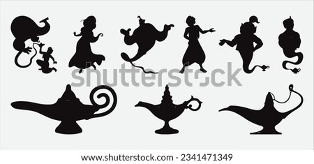 Enchanting Aladdin and the Magic Lamp, Intricate Silhouette Illustrations for Your Creative Projects