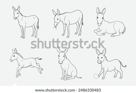 Stunning Donkey Line Art Vector Illustrations for Creative Projects