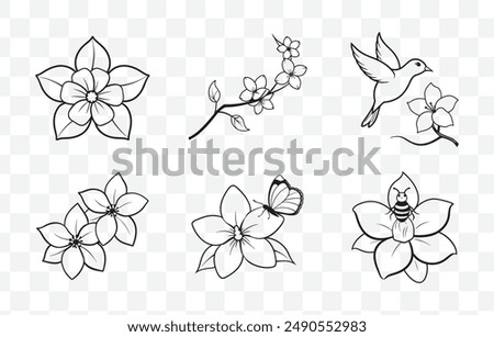 Jasmine Line Art Vector Set Elegant Floral Designs for Creative Projects