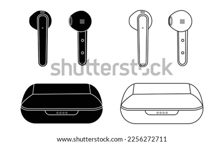 Earbuds Drawn with lines vector isolated pair of wireless Wi-Fi  transparent background with speaker for listening music and talking. Gadget for phones and smartphones.