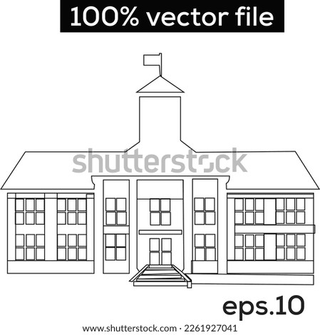 School outline stroke vector illustration. Line art education building.