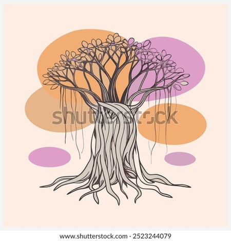 Majestic Strangler Fig Tree Vector Illustration, Nature's Intricate Web of Growth and Beauty