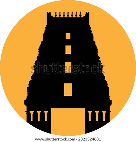 orange Gopuram Hindu Temple Icon and Logo Vector Illustration kovil and koil in chennai, tamil nadu